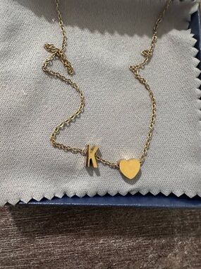 Gold Initial K & Heart Pendant Necklace